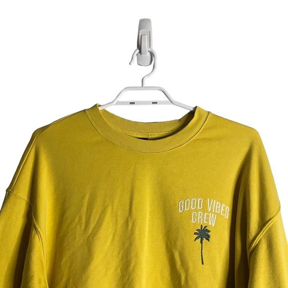 Old Navy Women's Yellow "Good Vibes Crew" Graphic Print Sweatshirt - Picture 2 of 8